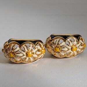 Vintage Joan Rivers Daisy Enamel Earrings, Signed